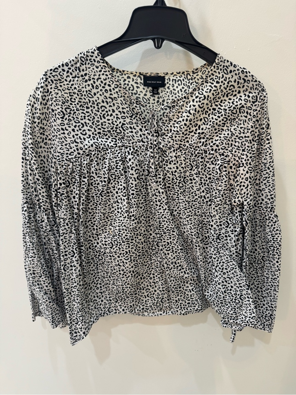 Who What Wear Black and White Leopard Print Blouse